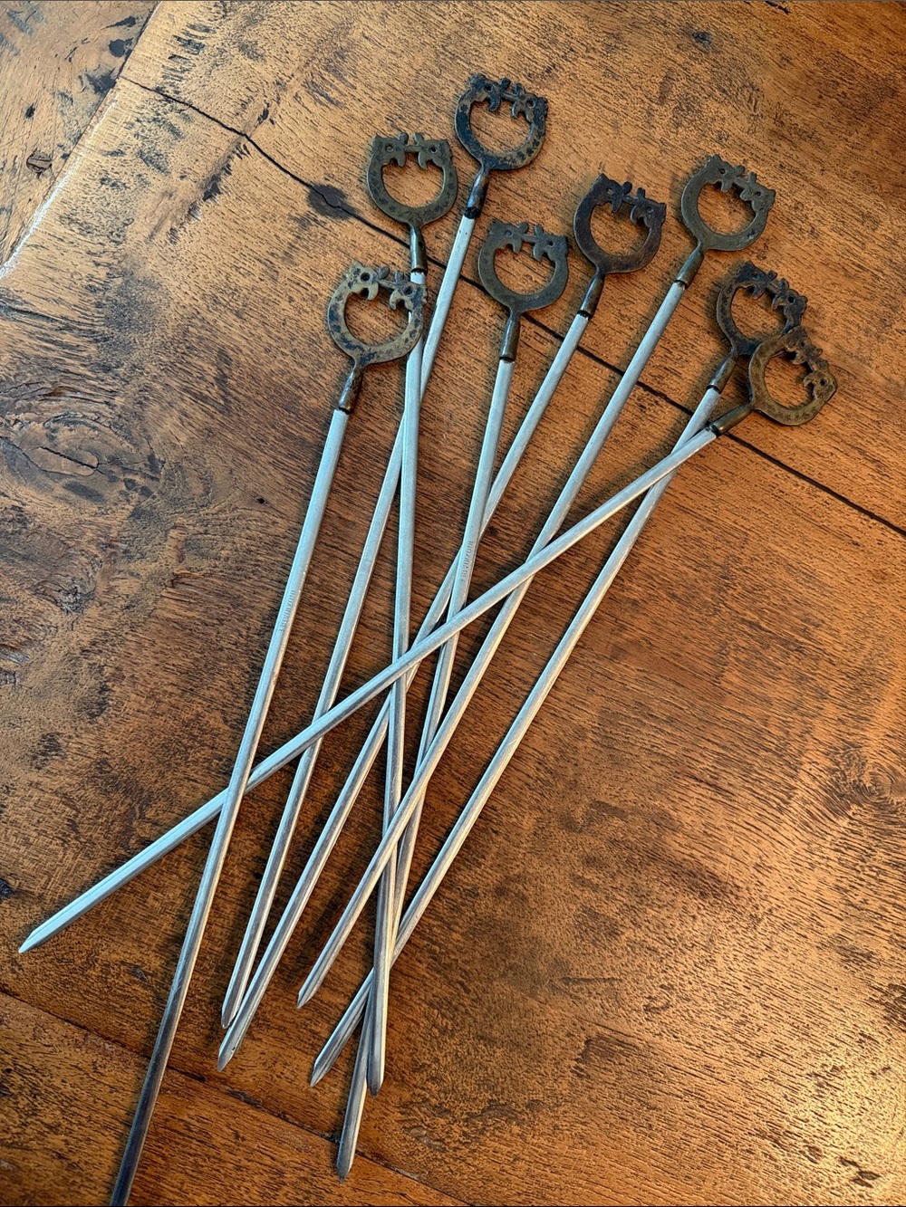 8 Turkish Shish Kabob Skewers- Brass and Steel